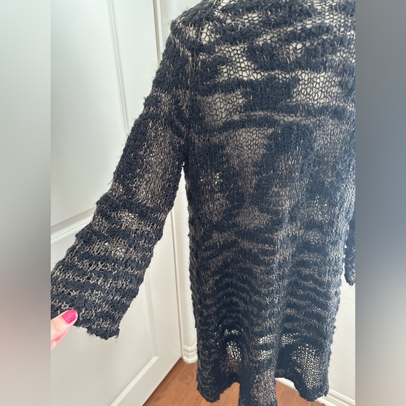 Studio M, Long Knit Cardigan Sweater, Size Small, Black w/ Hints of Beige - Picture 3 of 8